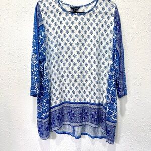 Lucky Brand Relaxed Blue and‎ White Tunic Top